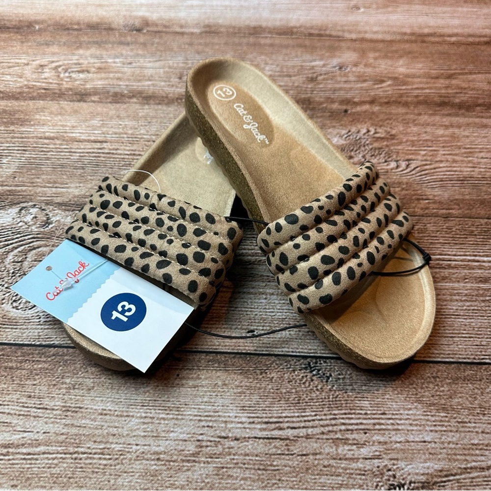 Cat & Jack Girls Tan/Selma Animal Print Sandals - Size 13